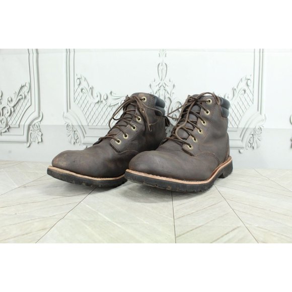 LL Bean Brown Leather Plain-Toe Bucksport Vibram Sole Work Boots Size 10 M - Picture 2 of 9